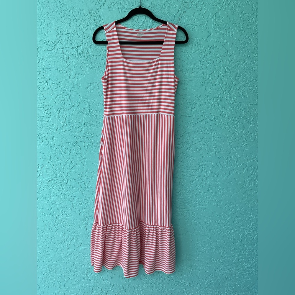 Lands' End Coral and White Striped Maxi Dress in Medium (10-12)